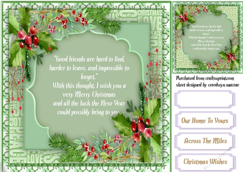 Beautiful Holly and Christmas Verse , Green