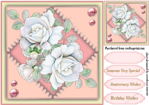White Roses on a pink diamond mat 
