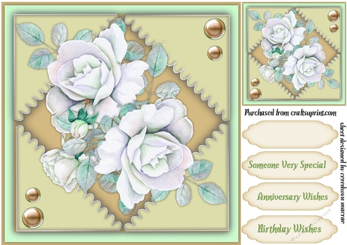 White Roses on a green  diamond mat 