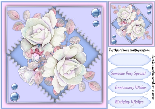 White Roses on a Lilac diamond mat 