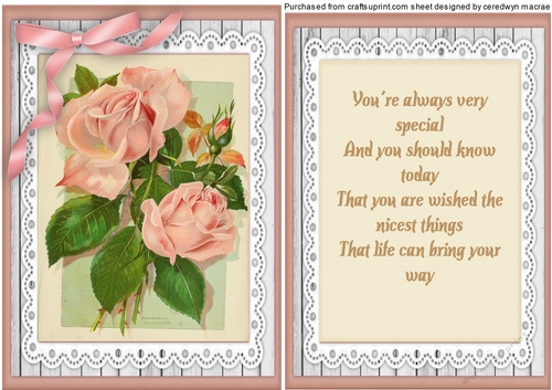 A5 Beautiful pink  Roses on lace  With Verse 