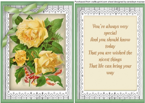 A5 Beautiful Yellow    Roses on lace  With Verse 
