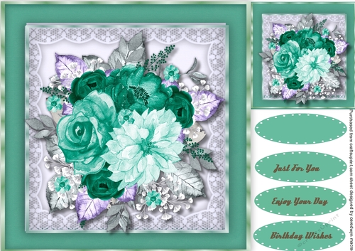 Beautiful Aqua Roses on a lace mat 