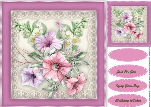 Beautiful Petunias and Jasmin  on a lace mat 