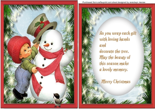 A5  Snowman and Little Boy  with verse 