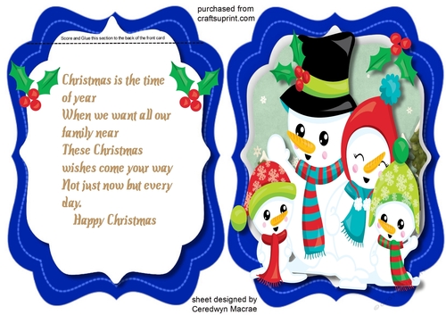  Tent card with The Snow mans Family 