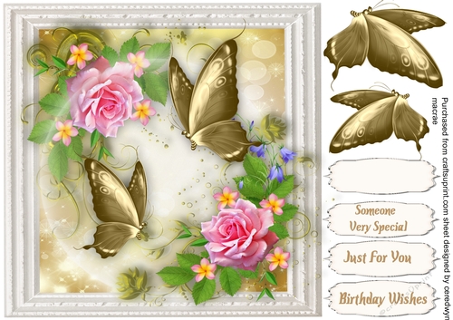 Gold  Butterflys and Pink  Roses 