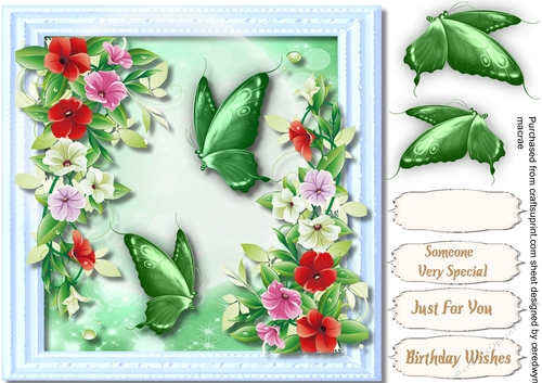 Green   Butterflys and Mixed flowers 