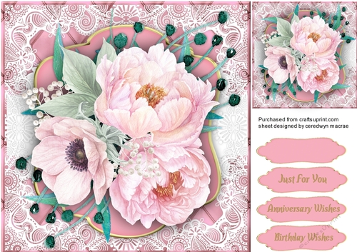 Beautiful Pink Peonies  on lace 