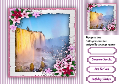 Beautiful Waterfall and Flowers 