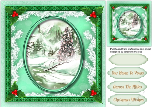 Green  Christmas Scene with Holly 