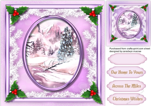 lilac Christmas Scene with Holly 