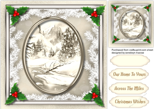 Silver Christmas Scene with Holly 