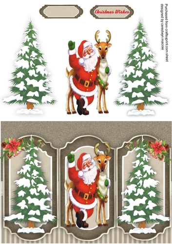 Santa and Reindeer  tag Card 