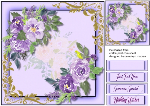 Lilac Roses and Gold Corner Scroll