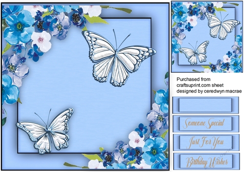 Blue Flowers and Butterflys 