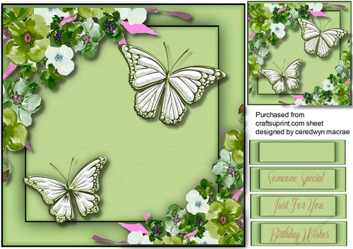 green Butterflys and Flowers 