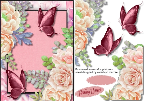 A5 Beautiful Pink roses and Butterflys