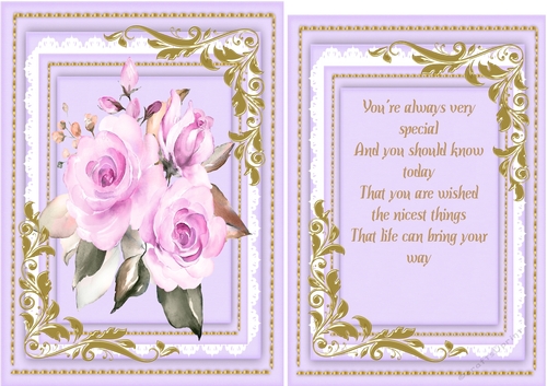 Beautiful Roses with Corner Scroll and Verse