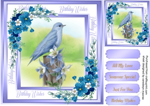 Beautiful Blue Bird and Flowers 