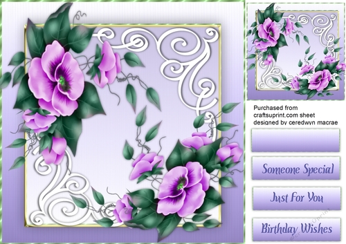 Beautiful Scrolls and Lilac Pansys