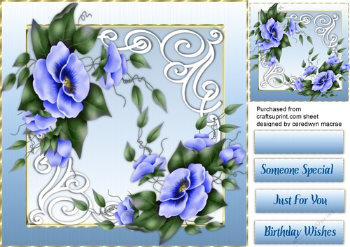 Beautiful Scrolls and Blue Pansys