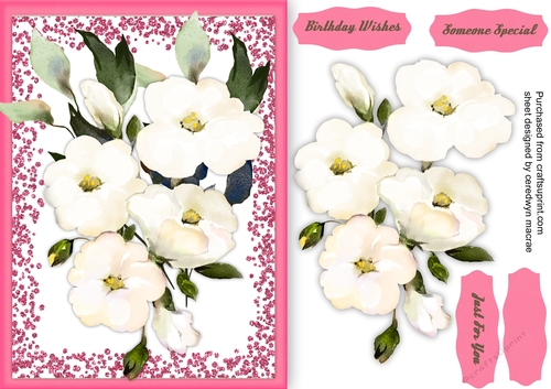 White Roses on a Pink glitter Frame 