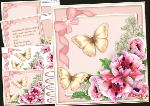 8x8 Mini Kit , Pink Poppys and Gold Butterflys 