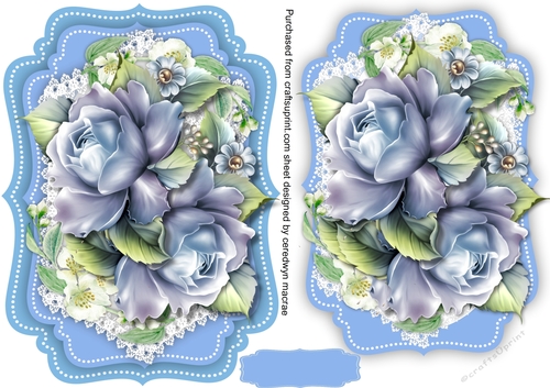 Blue Porceline Roses   on Lace 