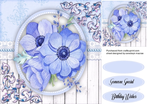 Blue Anemones with Corner scroll