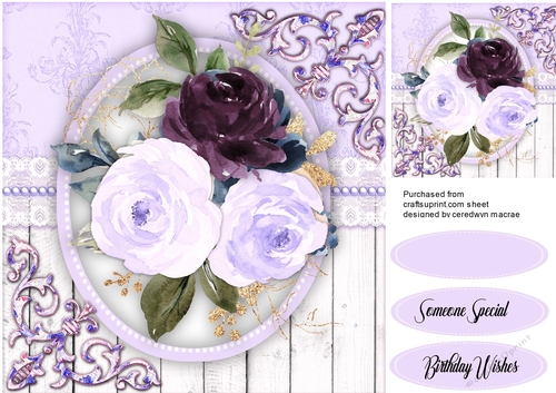 Navy and Lilac  Roses and Corner Scrolls 