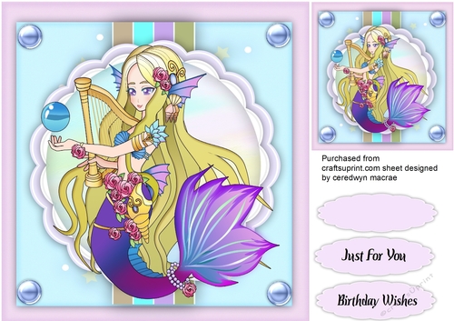 Beautiful Mermaid with Harp 