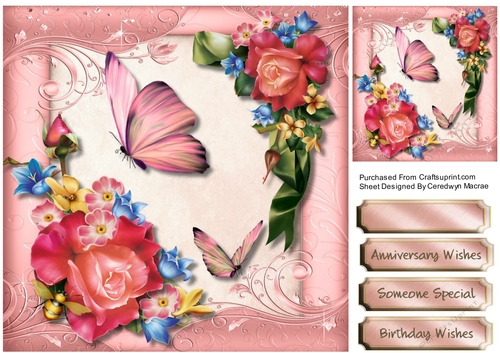 Pink Butterflies and Roses