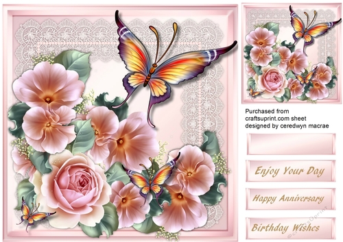 Beautiful Butterfly and Pink Roses