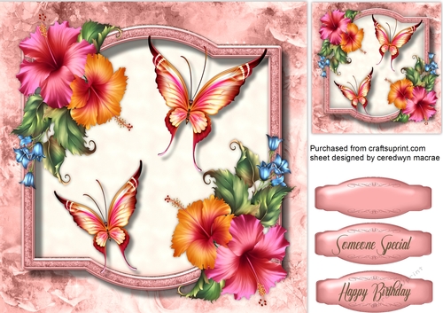 Lovely Pink Butterflys and  Flowers