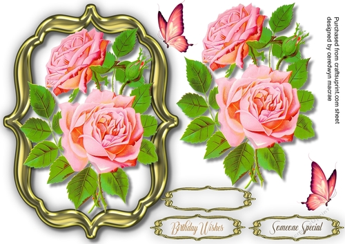 Pink Roses in a Gold Frame 