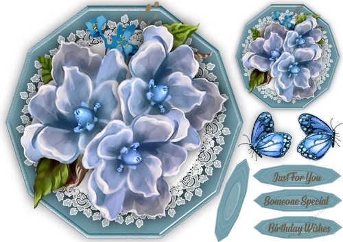 Beautiful Blue Decagon  With Flowers 