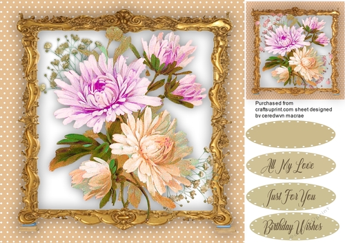 Soft Chrysanthamums in a Gold Frame 