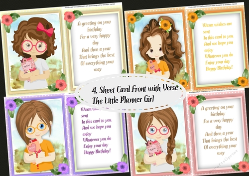 4 , Sheet Card Front, With Verse Little Planner  Girl