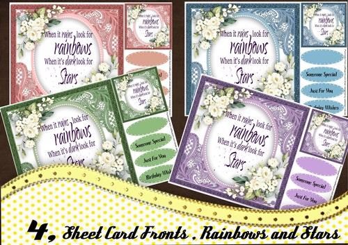 4, Sheet card Fronts , Rainbows and Stars 