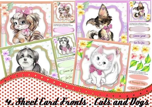 4, Sheet card Fronts , Cats and Dogs 