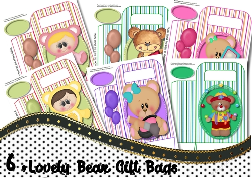 6, Lovely Bear Gift Bags 