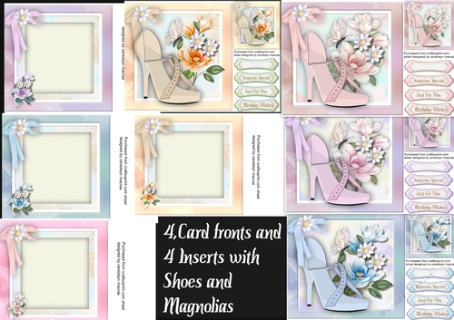 4, Card Front  and 4 Insert , Beautiful Shoes and Magnolias 