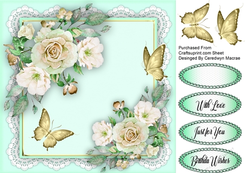  Butterflys and White French Roses 