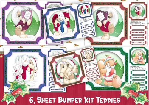 6, Sheet Bumper Kit , Christmas Teddies 