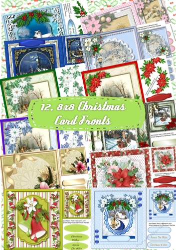 12, 8x8 Christmas Crd Fronts with Greetings 