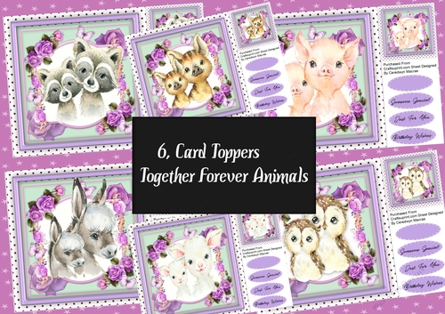 6 Card Toppers Together Forever Animals 