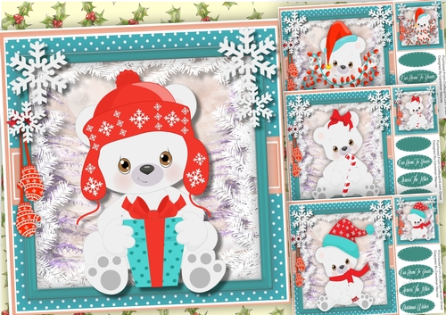 4, Lovely Christmas Polar Bear cards 