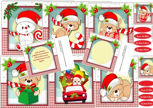 6,Christmas Animals card Fronts +2 Inserts