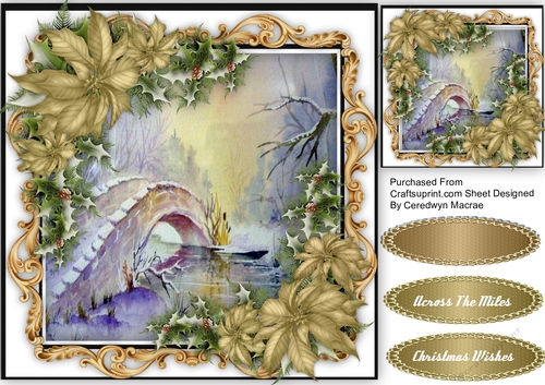 Bridge Over The River ,With  Gold Poinsettias 
